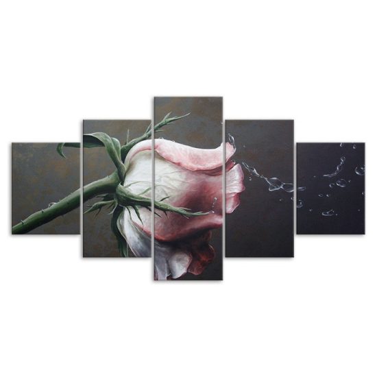White Red Rose Flower 5 Piece Five Panel Canvas Print Modern Poster Wall Art Decor 3