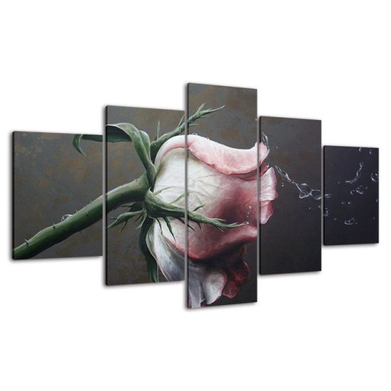 White Red Rose Flower 5 Piece Five Panel Canvas Print Modern Poster Wall Art Decor 4
