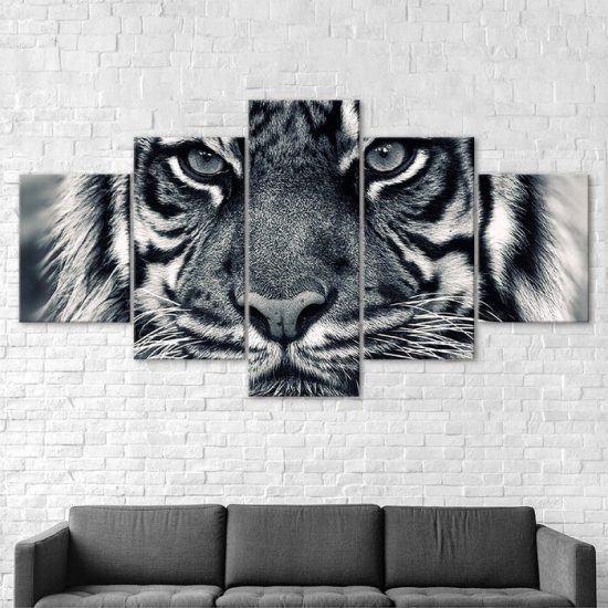 White Tiger Face 5 Piece Five Panel Wall Canvas Print Modern Poster Picture Home Decor 2