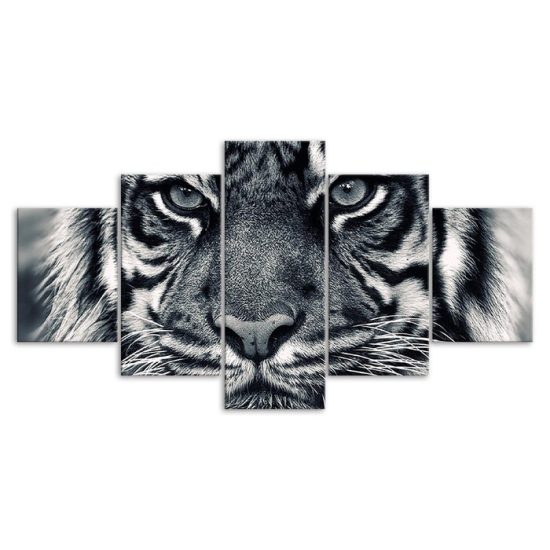 White Tiger Face 5 Piece Five Panel Wall Canvas Print Modern Poster Picture Home Decor 3