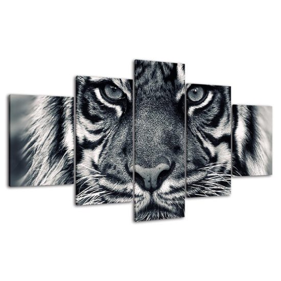 White Tiger Face 5 Piece Five Panel Wall Canvas Print Modern Poster Picture Home Decor 4