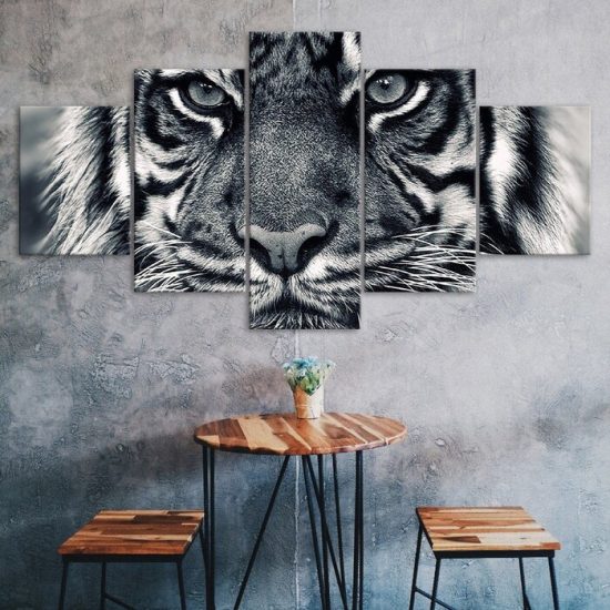 White Tiger Face 5 Piece Five Panel Wall Canvas Print Modern Poster Picture Home Decor