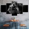 Wild Tiger Animal Black White Scene 5 Piece Five Panel Wall Canvas Print Modern Art Poster Wall Art Decor
