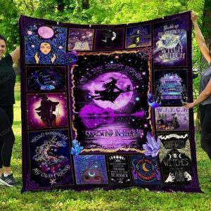 Witch Riding Broom Blanket For Girl Halloween Blanket Gift Fleece Blanket Sherpa Blanket 1