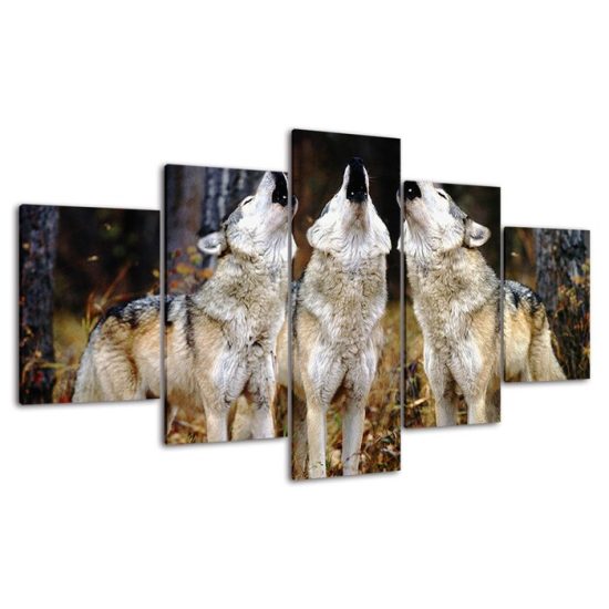 Wolf Pack Howling 5 Piece Five Panel Wall Canvas Print Modern Poster Pictures Home Decor 4