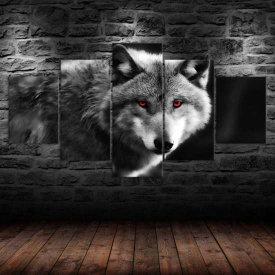 Wolf Spirit Animal Red Eyes 5 Piece Five Panel Wall Canvas Print Modern Poster Pictures Home Decor 1