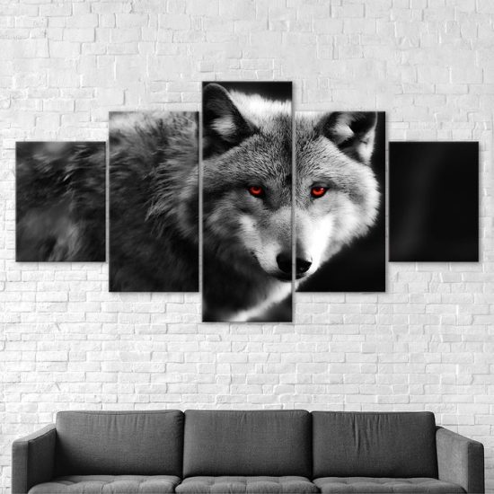 Wolf Spirit Animal Red Eyes 5 Piece Five Panel Wall Canvas Print Modern Poster Pictures Home Decor 2