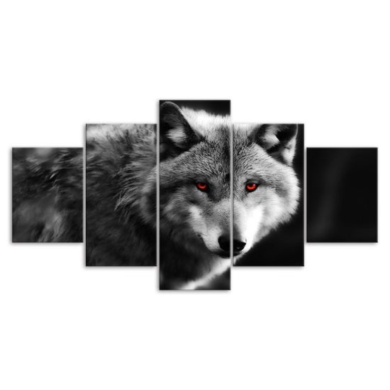 Wolf Spirit Animal Red Eyes 5 Piece Five Panel Wall Canvas Print Modern Poster Pictures Home Decor 3
