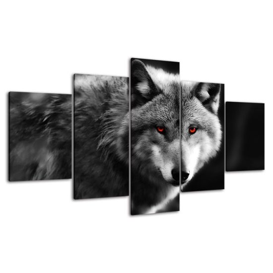 Wolf Spirit Animal Red Eyes 5 Piece Five Panel Wall Canvas Print Modern Poster Pictures Home Decor 4