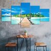 Wooden Bridge Tropical Beach Summer Island Nature 5 Piece Five Panel Wall Canvas Print Modern Art Poster Wall Art Decor