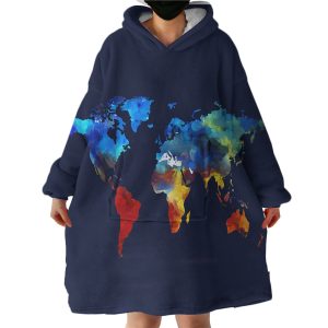 World Map Hoodie Wearable Blanket WB1484