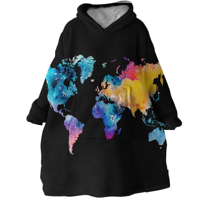 World Map Hoodie Wearable Blanket WB1879 1