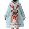 Xmas Pug Hoodie Wearable Blanket WB1902