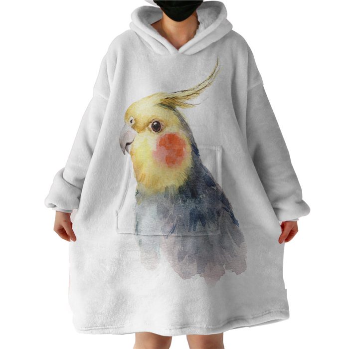 Yellow & Black Parrot White Theme Watercolor Painting Hoodie Wearable Blanket WB0685