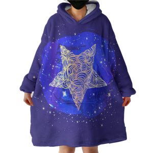 Yellow Curve Star White Dot Blue Theme Hoodie Wearable Blanket WB0290