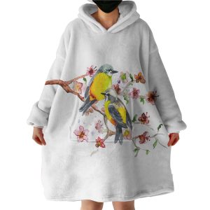 Yellow Sunbirds On Blossom Branchs Hoodie Wearable Blanket WB0663
