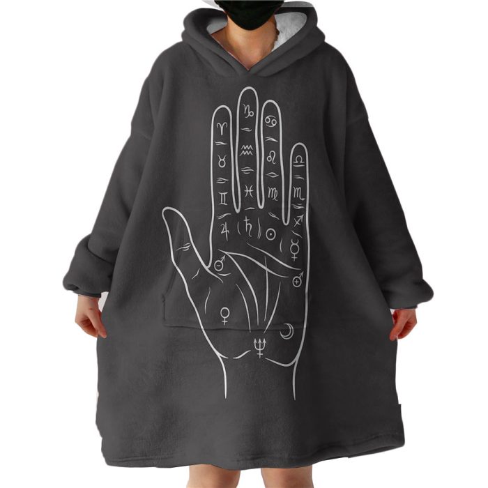 Zodiac Sign On Hand Black Theme Hoodie Wearable Blanket WB0149