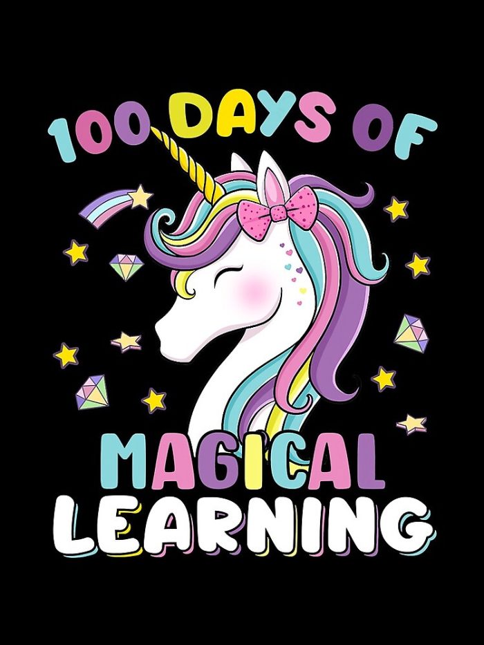 100 Days Of Magical Learning Unicorn 100Th Day School Drawstring Bag DSB1396 1