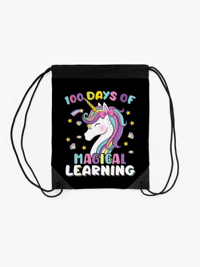 100 Days Of Magical Learning Unicorn 100Th Day School Drawstring Bag DSB1396 2