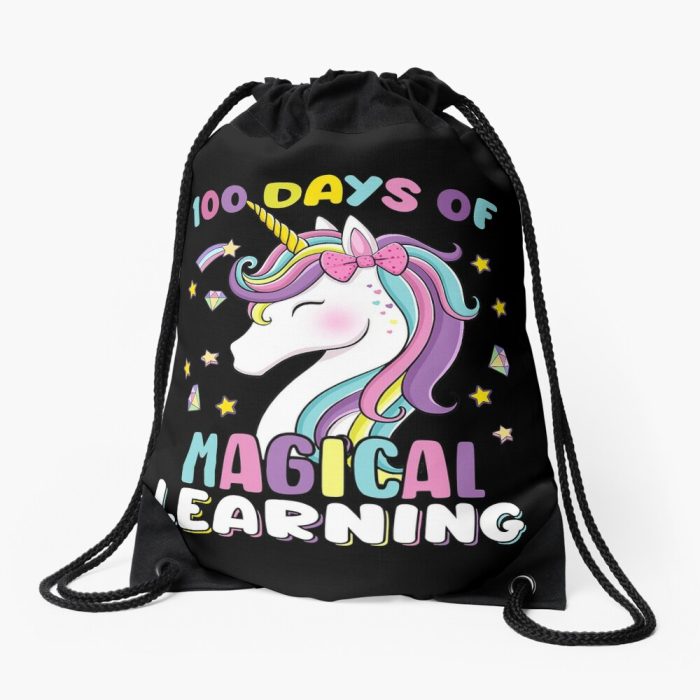 100 Days Of Magical Learning Unicorn 100Th Day School Drawstring Bag DSB1396