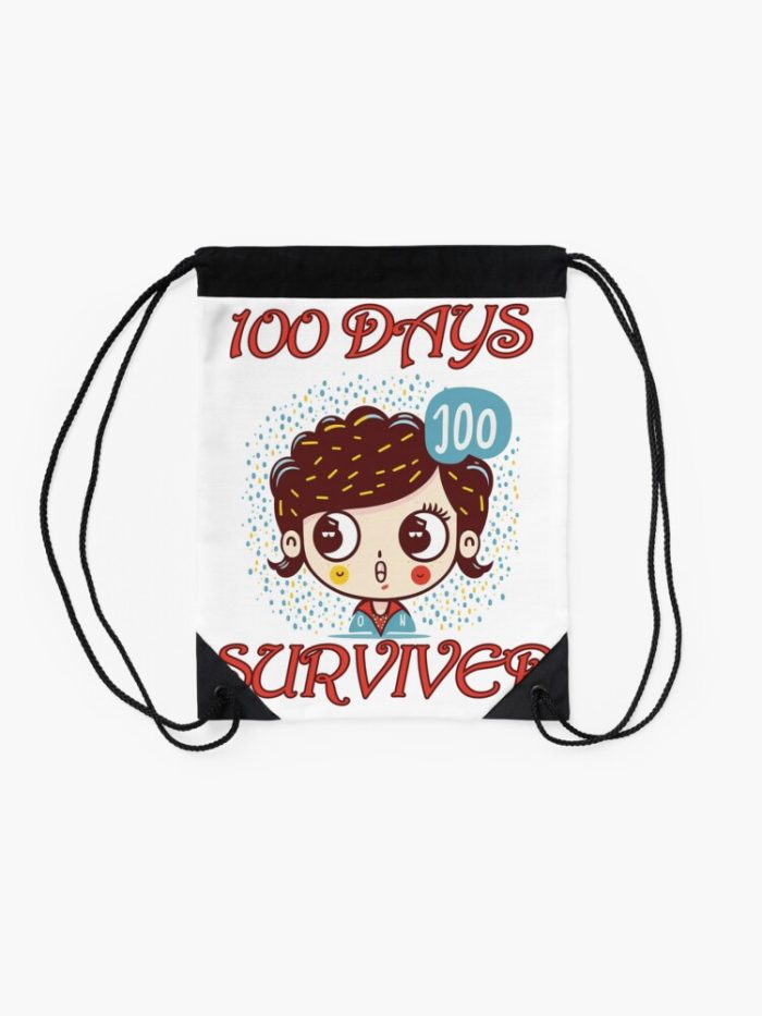 100 Days Os School Survived Cute Girl Illustration Drawstring Bag DSB298 2