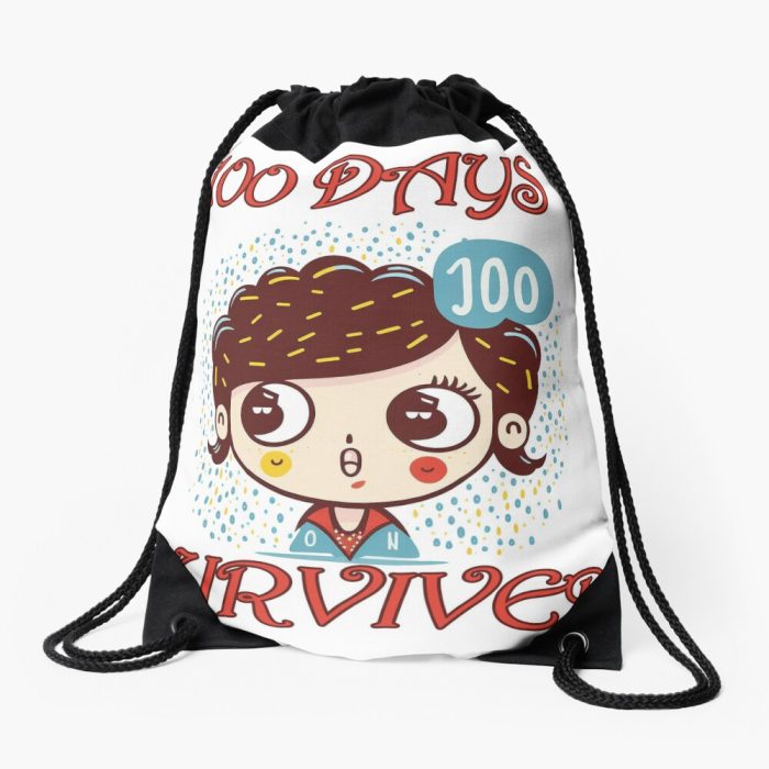 100 Days Os School Survived Cute Girl Illustration Drawstring Bag DSB298