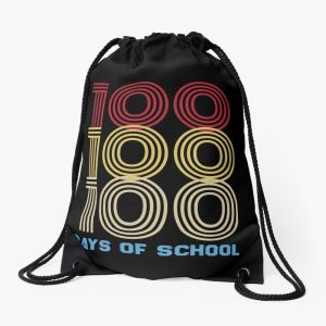 100 Days  Teacher Or Student 100Th Day Of School Retro Drawstring Bag DSB417