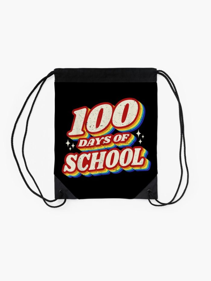 100 Days Teacher Or Student 100Th Day Of School Retro Drawstring Bag DSB450 2