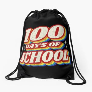 100 Days  Teacher Or Student 100Th Day Of School Retro Drawstring Bag DSB450