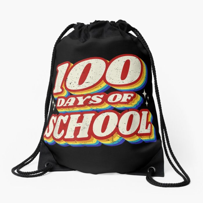 100 Days  Teacher Or Student 100Th Day Of School Retro Drawstring Bag DSB450