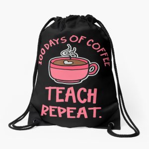 100Th Day Of School Teacher Repeat Coffee Drawstring Bag DSB1414