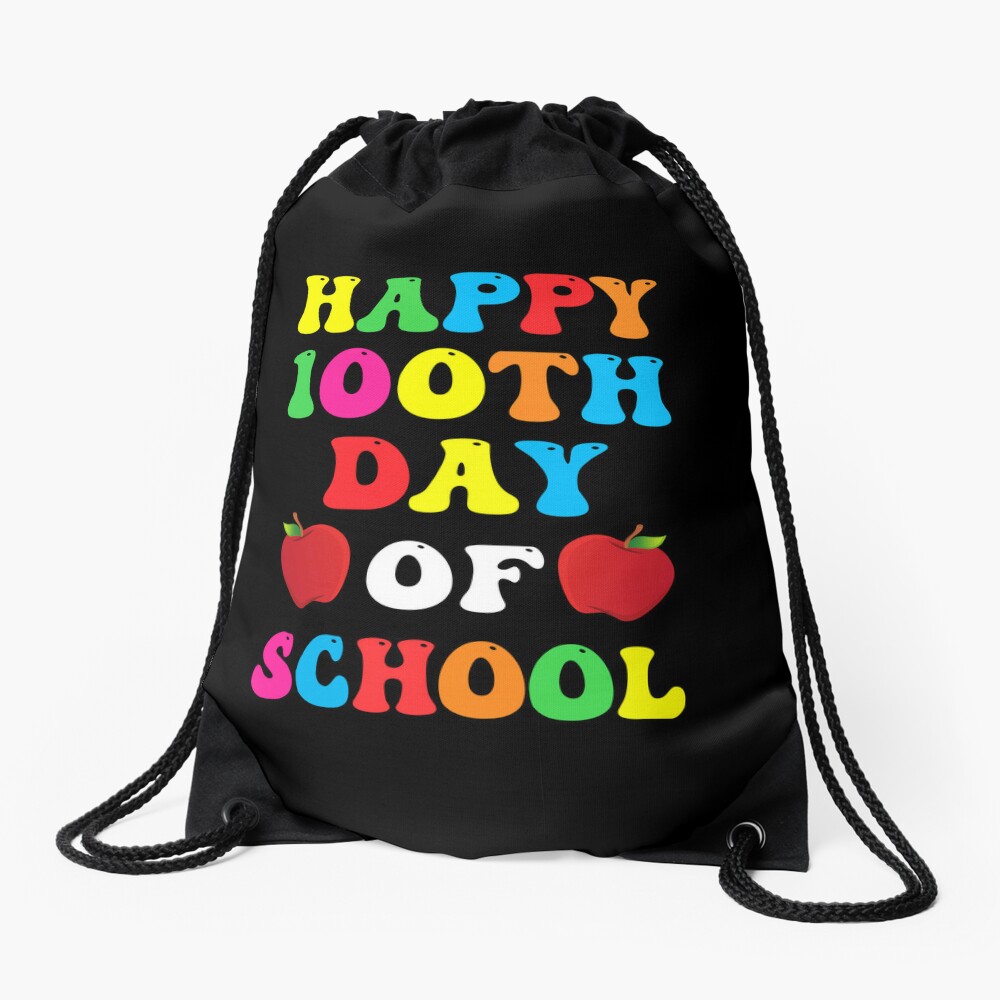 100Th Day Of School Teachers Kids Happy 100 Days Of School Drawstring Bag DSB545