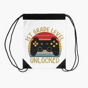 1St Grade Level Unlocked Back To School Video Game Kids First Day Of School Gifts Funny Retro Vintage Gamers Boys Girls Drawstring Bag DSB961 2