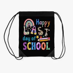 2023 Happy Last Day Of School Autographs Rianbow Leopard Happy Last Day Of School Happy Last Day Of School Graduation Day Drawstring Bag DSB627 2