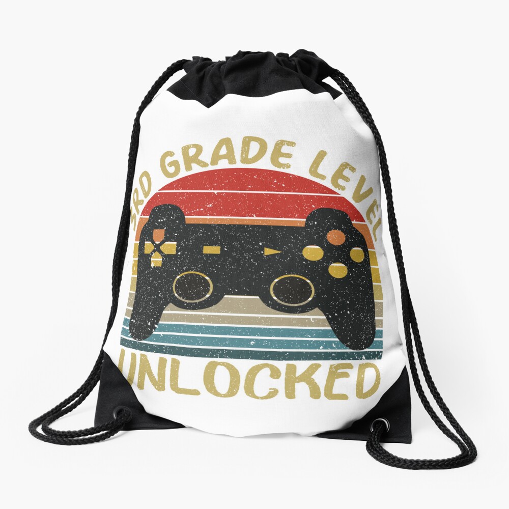 3Rd Grade Level Unlocked Back To School Video Game Kids First Day Of School Gifts Funny Retro Vintage Gamers Boys Girls Drawstring Bag DSB766
