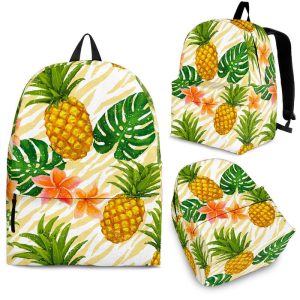 Beige Zebra Pineapple Pattern Print Back To School Backpack BP532