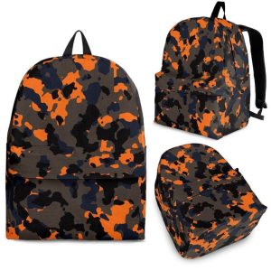 Black And Orange Camouflage Print Back To School Backpack BP389
