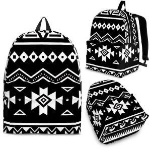 Black And White Aztec Pattern Print Back To School Backpack BP445