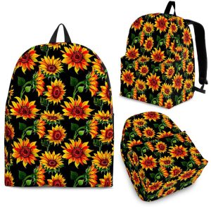 Black Autumn Sunflower Pattern Print Back To School Backpack BP140
