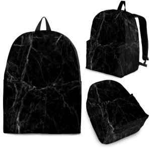Black Grey Dark Marble Print Back To School Backpack BP524
