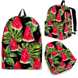 Black Palm Leaf Watermelon Pattern Print Back To School Backpack BP520