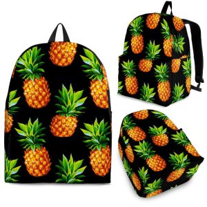 Black Pineapple Pattern Print Back To School Backpack BP519