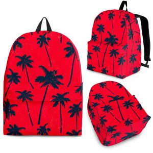 Black Red Palm Tree Pattern Print Back To School Backpack BP518