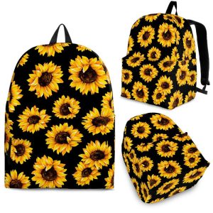 Black Sunflower Pattern Print Back To School Backpack BP137