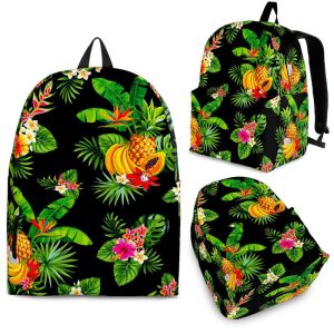 Black Tropical Hawaiian Pattern Print Back To School Backpack BP516