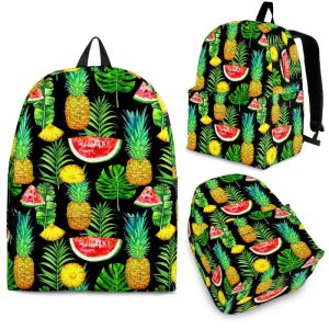 Black Tropical Pineapple Pattern Print Back To School Backpack BP515