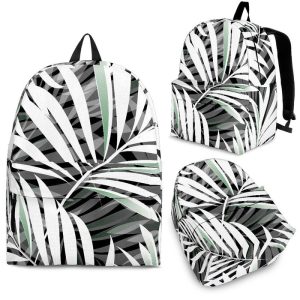 Black White Tropical Leaf Pattern Print Back To School Backpack BP505