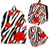 Black White Zebra Flower Pattern Print Back To School Backpack BP503