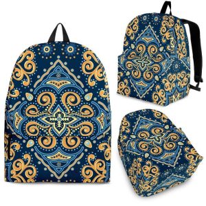 Blue And Gold Bohemian Mandala Print Back To School Backpack BP424