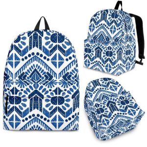 Blue And White Aztec Pattern Print Back To School Backpack BP441